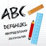 Alphabetical texts with pencil rular and book